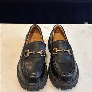 OKJ Black Leather Loafers with Gold Buckle size 81/2